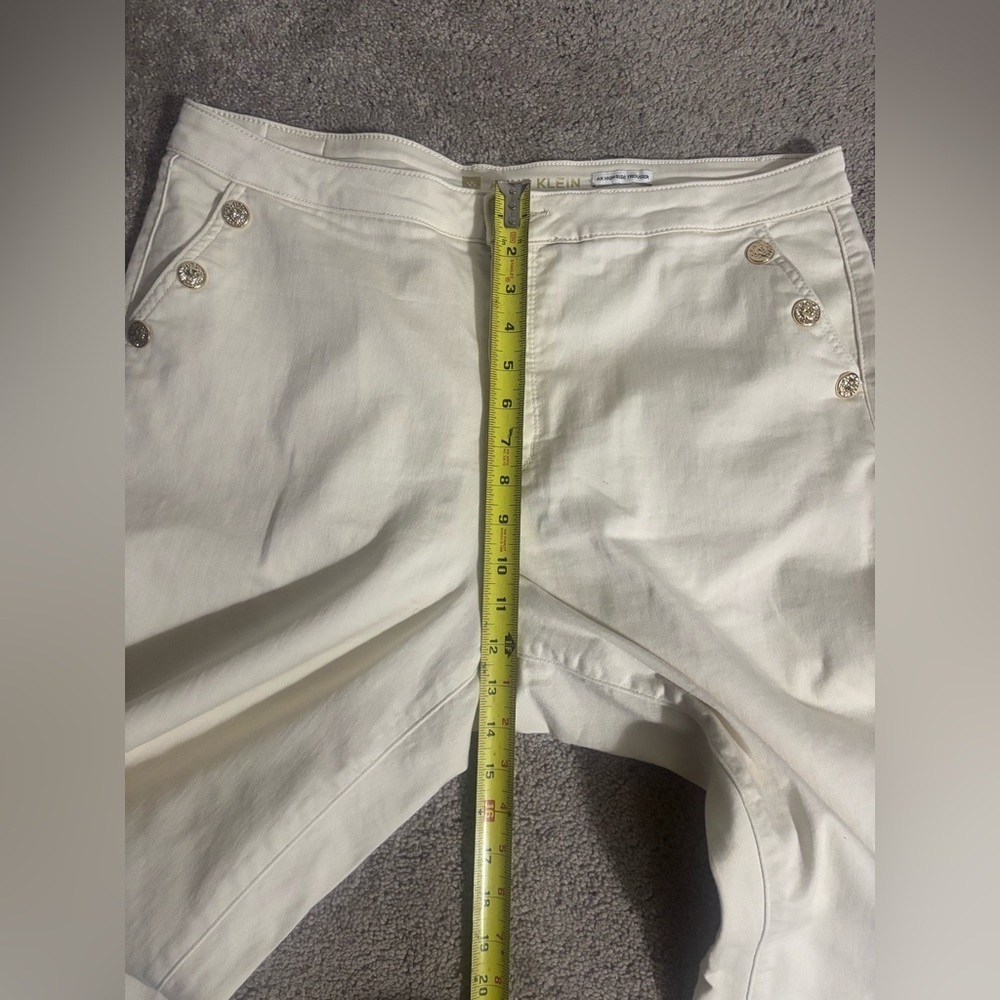 Anne Klein Pants Women White Cream Gold Button AK High Rise Trouser Size 16 - Picture 5 of 16